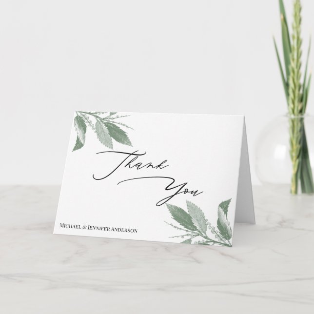 Greenery Botanical Leaves Thank You Card (Front)