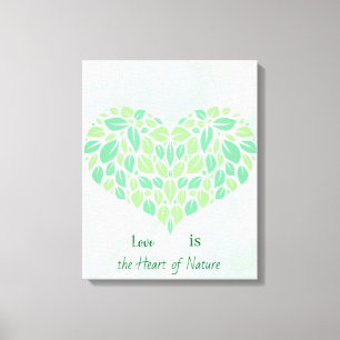 Greenery Botanical Leaves Watercolor Heart Poster Canvas Print