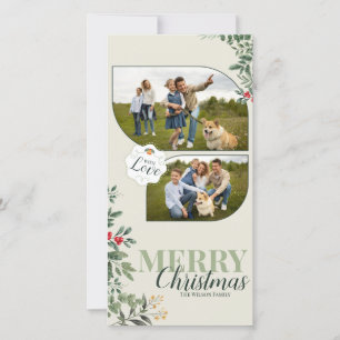 Greenery Botanical Merry Christmas 2 Family Photo Holiday Card