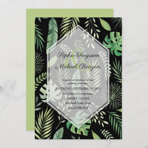 Greenery Botanical on Black Wedding Invitations