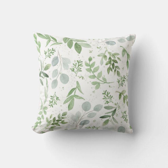 Greenery botanical pillow - watercolor design (Front)
