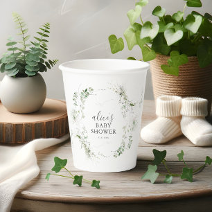 Greenery Botanical Script Baby Shower Paper Cups