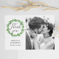 Greenery botanical script photo wedding thank you