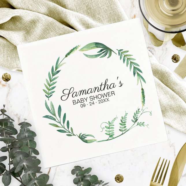 Greenery Botanical Watercolor Wreath Baby Shower Napkin (Creator Uploaded)