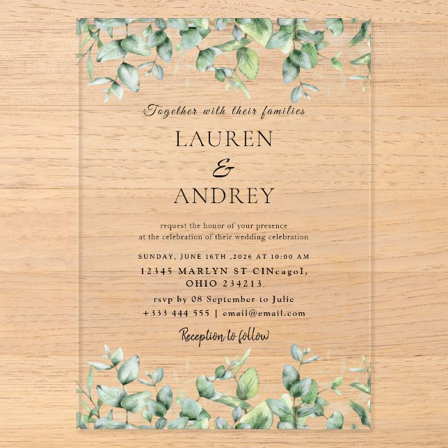 Greenery Botanical Wedding Acrylic Invitation (Front)