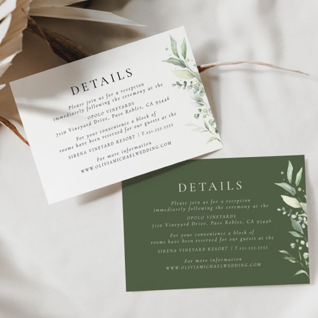 Greenery Botanical Wedding Details Enclosure Card (Details Card 2 Colors)