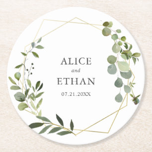 Greenery Botanical Wedding Round Paper Coaster