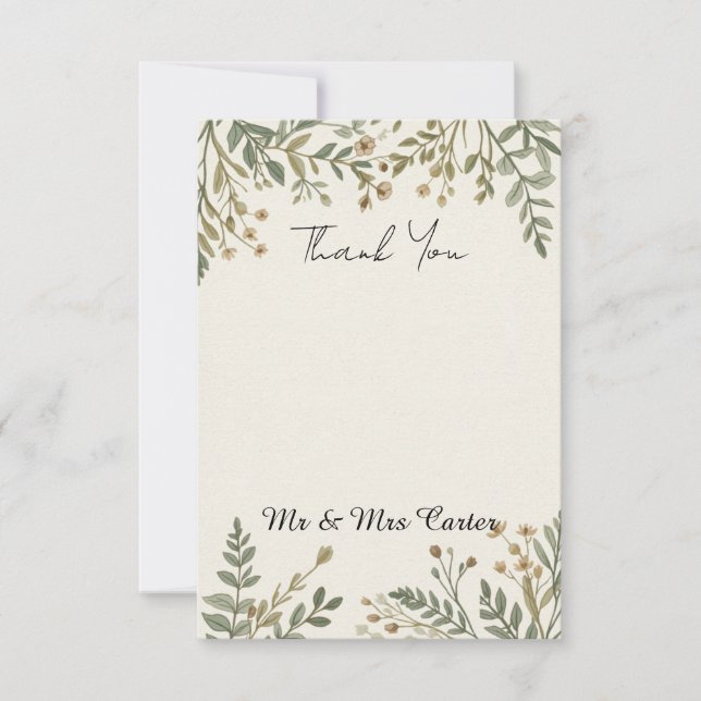 Greenery Botanical Wedding Thank You Card (Front)