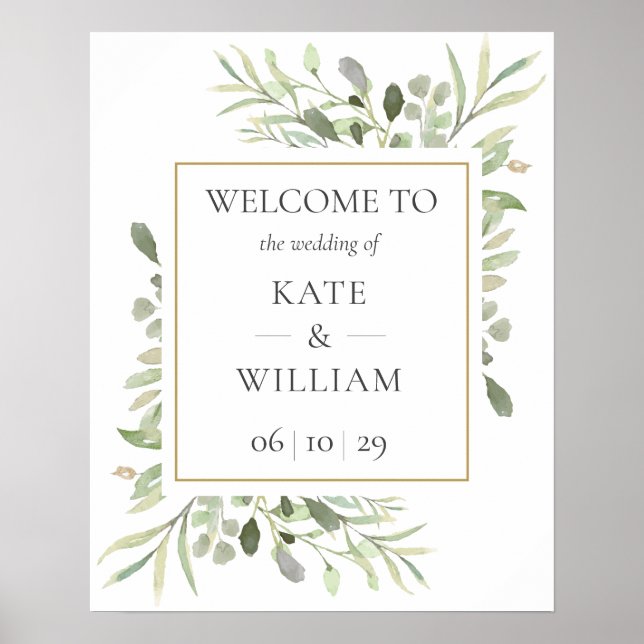 Greenery Botanical Wedding Welcome Sign (Front)