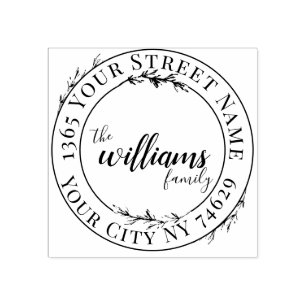 Greenery Botanical Wreath Script Return Address Rubber Stamp