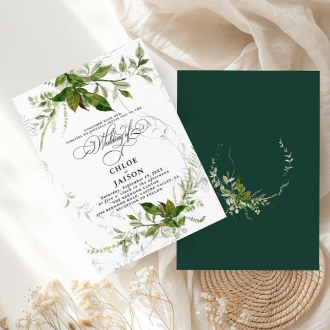 Greenery Botanicals Watercolor Calligraphy Wedding Invitation (Creator Uploaded)