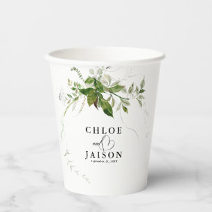 Greenery Botanicals Watercolor Calligraphy Wedding Paper Cups