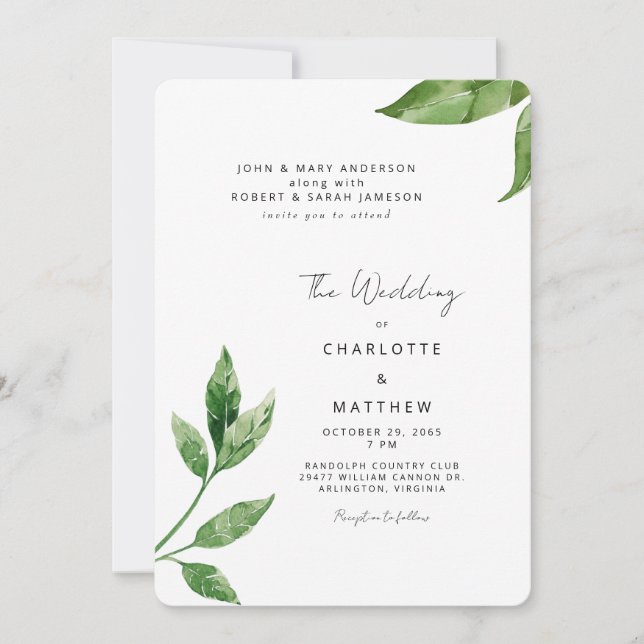 Greenery Both Sets of Parents Rounded Wedding Invitation (Front)