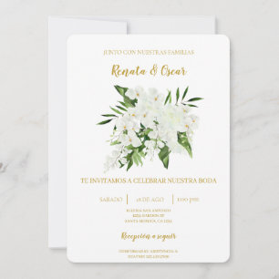 Greenery bouquet Floral Spanish Wedding Invitation