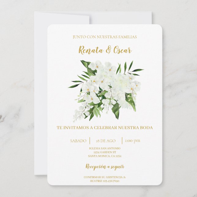 Greenery bouquet Floral Spanish Wedding Invitation (Front)