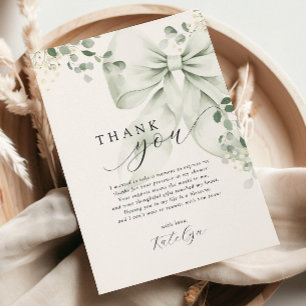 Greenery Bow Bridal Shower  Thank You Card