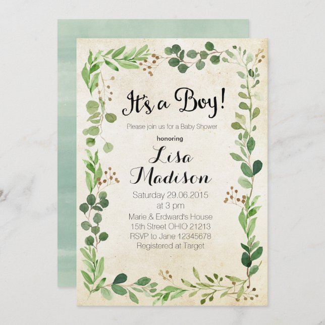 Greenery Boy Baby Shower Invitation (Front/Back)
