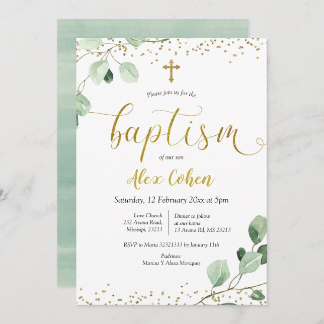 Greenery Boy Baptism Invitation (Front/Back)