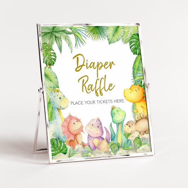 Greenery Boy Dinosaur Baby Shower Diaper Raffle Poster (Rawr! It's a Boy Dino Baby Shower Diaper Raffle Sign
)