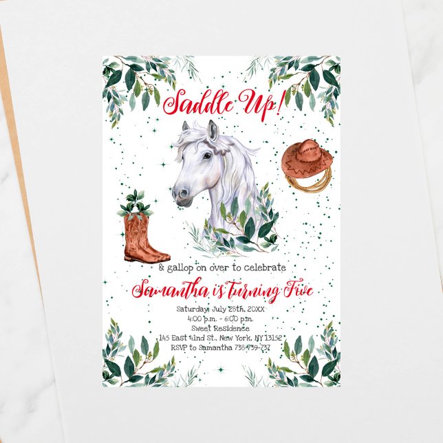 Greenery Boy Horse Birthday Party Invitation (Creator Uploaded)