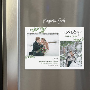 Greenery Branches 2 Photo Magnetic Christmas Card