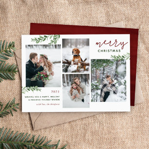 Greenery Branches 4 Photo Collage Holiday Card