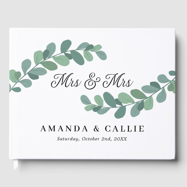 Greenery Branches Mrs & Mrs Lesbian Wedding Guest Book (Front)