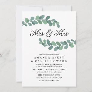 Greenery Branches Mrs & Mrs Wedding Invitation