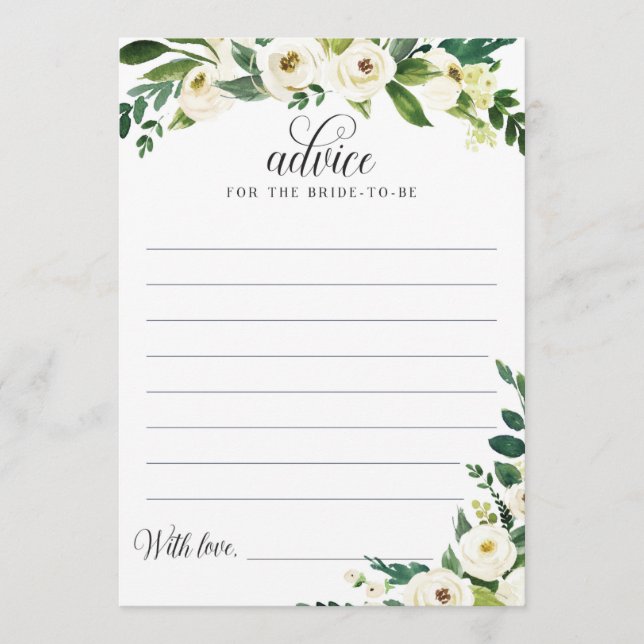 Greenery Bridal Shower Advice Card for Bride-to-be (Front)