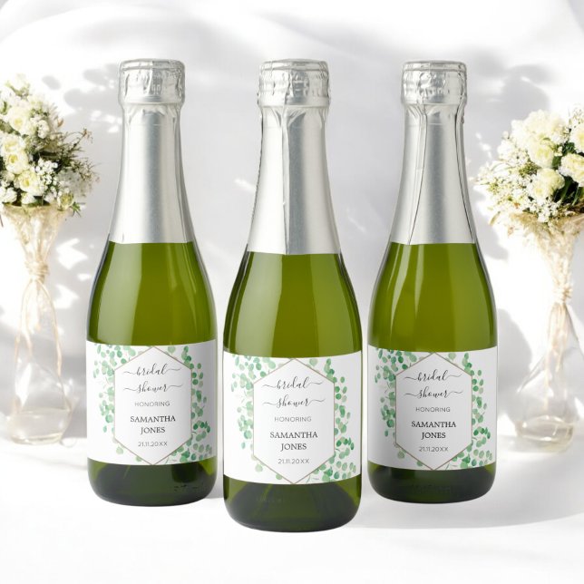 Greenery Bridal Shower Elegant Mini Sparkling Wine Label (Creator Uploaded)