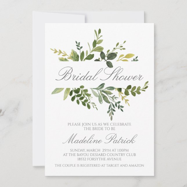 Greenery Bridal Shower Invitation (Front)