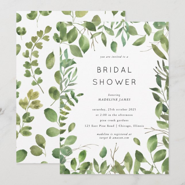 Greenery Bridal Shower Invitation (Front/Back)