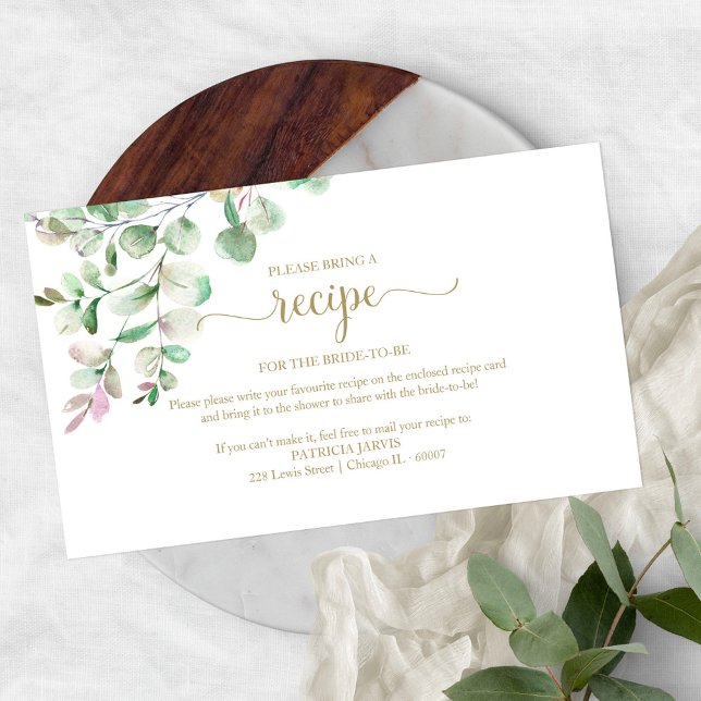 Greenery Bridal Shower Recipe Request  Enclosure C Card (Creator Uploaded)