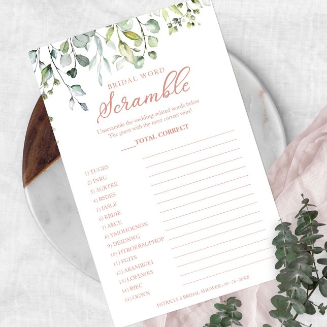 Greenery Bridal Word Scramble Game Flyer (Creator Uploaded)
