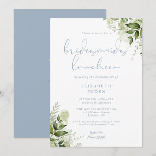 Greenery Bridesmaids Luncheon Dusty Blue Invitation