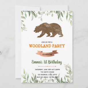 Greenery brown bear theme invitation
