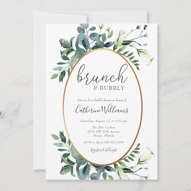 Greenery Brunch and Bubbly Bridal Shower Invitation (Front)
