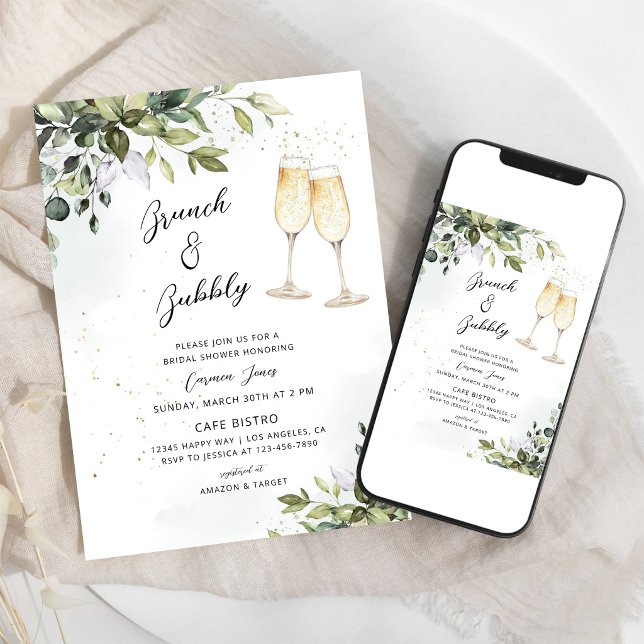 Greenery Brunch Bubbly Bridal Shower Invitation (Creator Uploaded)