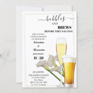 Greenery Bubbles and Brews Couples Shower Invitati Invitation