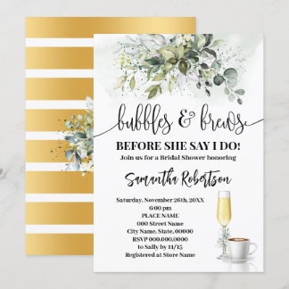 Greenery Bubbles & Brews Coffee Bridal Shower Invitation