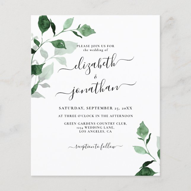 Greenery Budget Foliage Wedding Invitation (Front)