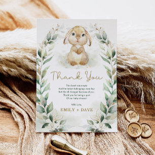 Greenery Bunny Rabbit Neutral Baby Shower Thank You Card