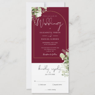 Greenery Burgundy Gold Arch All In One Wedding Invitation