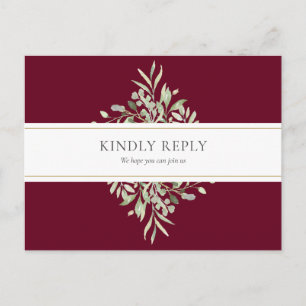 Greenery Burgundy Wedding Song Request RSVP Invitation Postcard