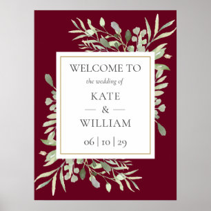 Greenery Burgundy Wedding Welcome Sign