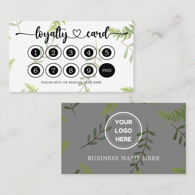 Greenery Business Logo Store Salon Coffee Shop  Loyalty Card (Front/Back)