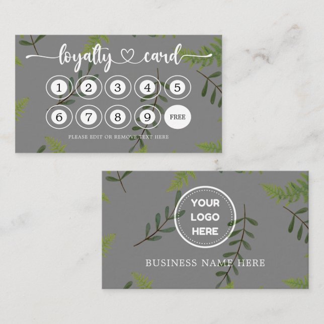 Greenery Business Logo Store Salon Coffee Shop  Loyalty Card (Front/Back)