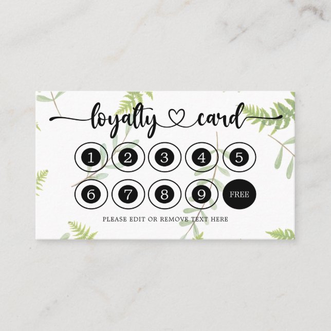 Greenery Business Logo Store Salon Coffee Shop  Loyalty Card (Front)