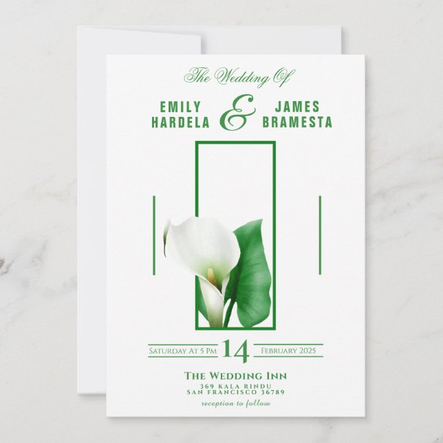 Greenery Cala Lily Wedding Invitation Card (Front)