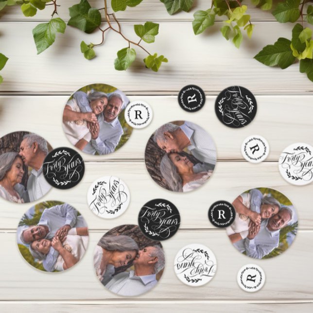 Greenery Calligraphy 40th Wedding Anniversary Confetti (Creator Uploaded)